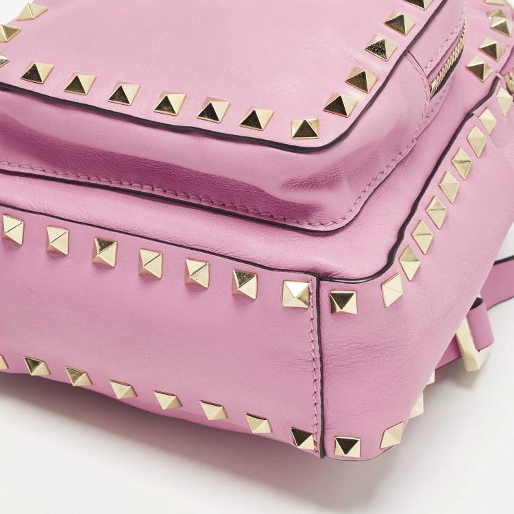 Pre Owned Valentino Rockstud Mini Pink Leather Backpack