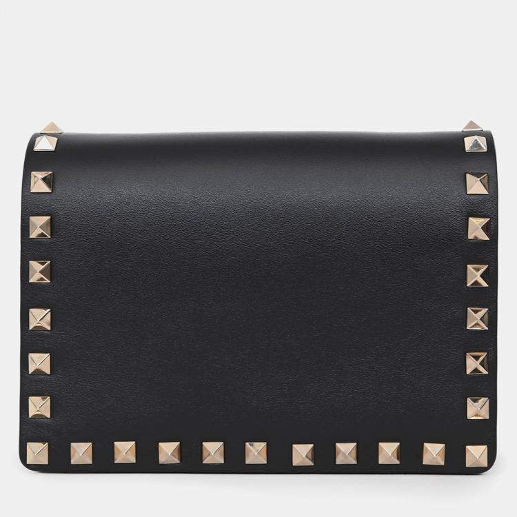 Pre Owned Valentino Black Leather Rockstud Mini Chain Pouch Bag