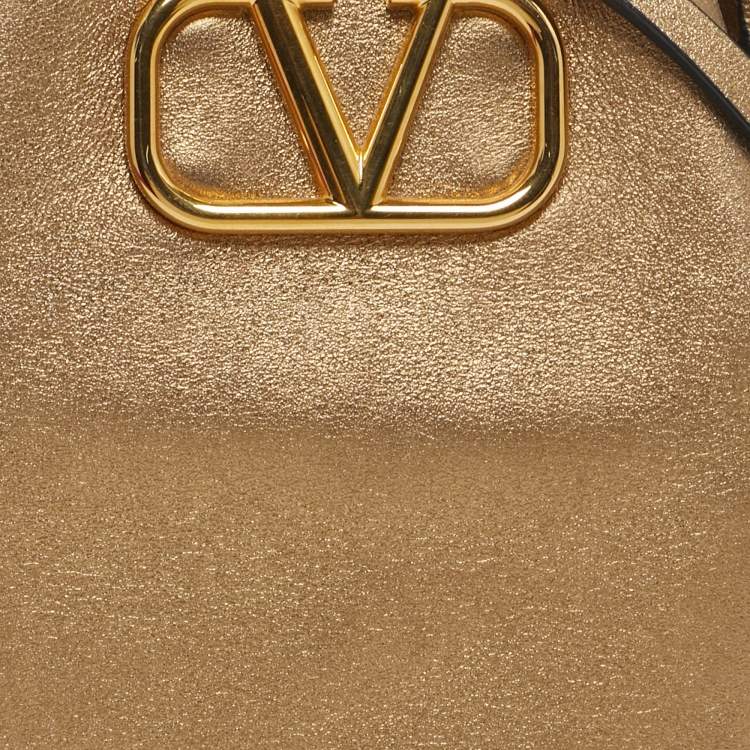 Pre Owned Valentino VLogo Mini Gold Leather Bucket Bag
