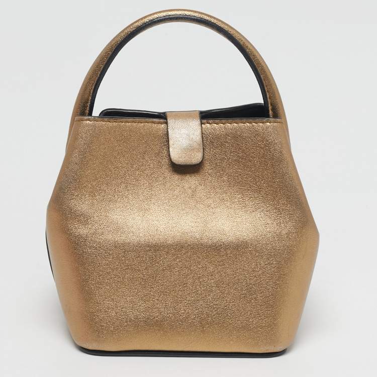 Pre Owned Valentino VLogo Mini Gold Leather Bucket Bag