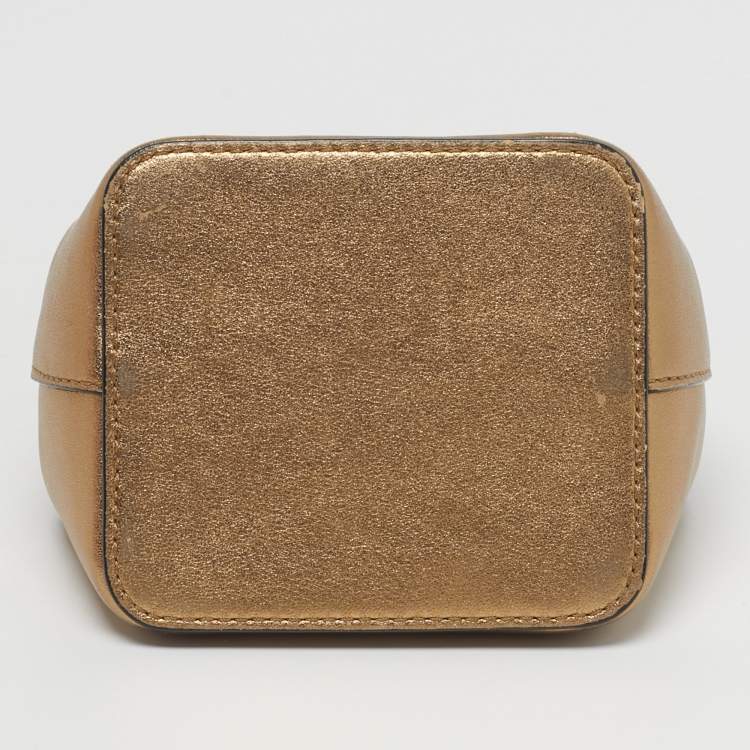 Pre Owned Valentino VLogo Mini Gold Leather Bucket Bag