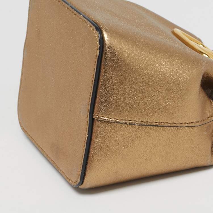 Pre Owned Valentino VLogo Mini Gold Leather Bucket Bag
