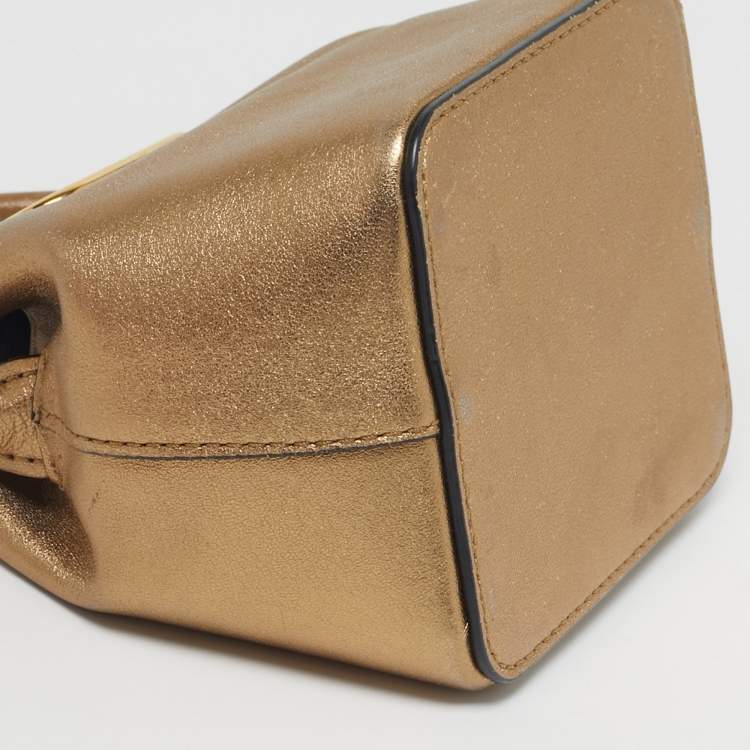 Pre Owned Valentino VLogo Mini Gold Leather Bucket Bag