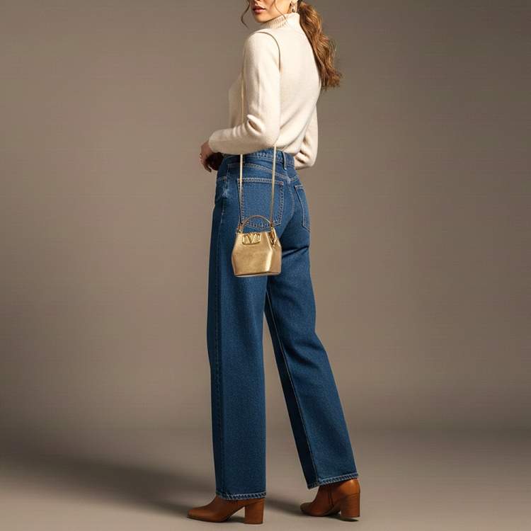 Pre Owned Valentino VLogo Mini Gold Leather Bucket Bag