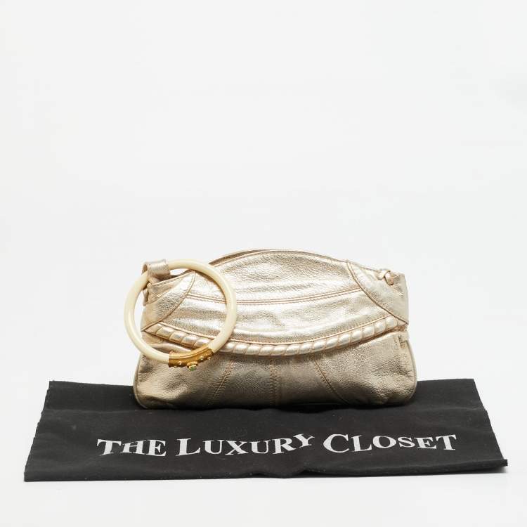 Pre Owned Valentino Ring Handle Gold Leather Clutch