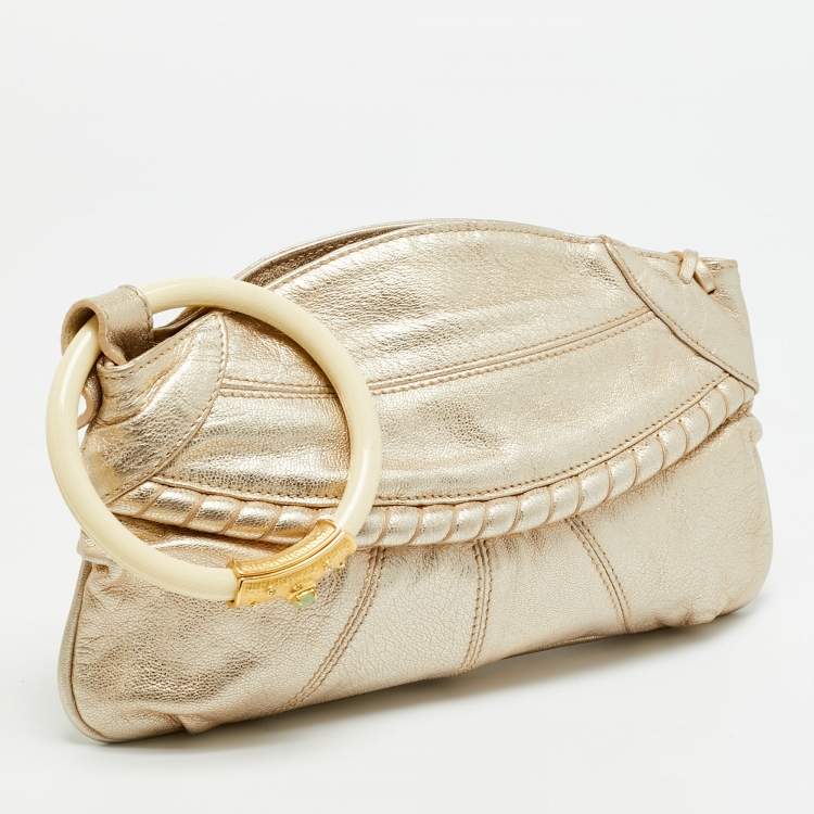Pre Owned Valentino Ring Handle Gold Leather Clutch