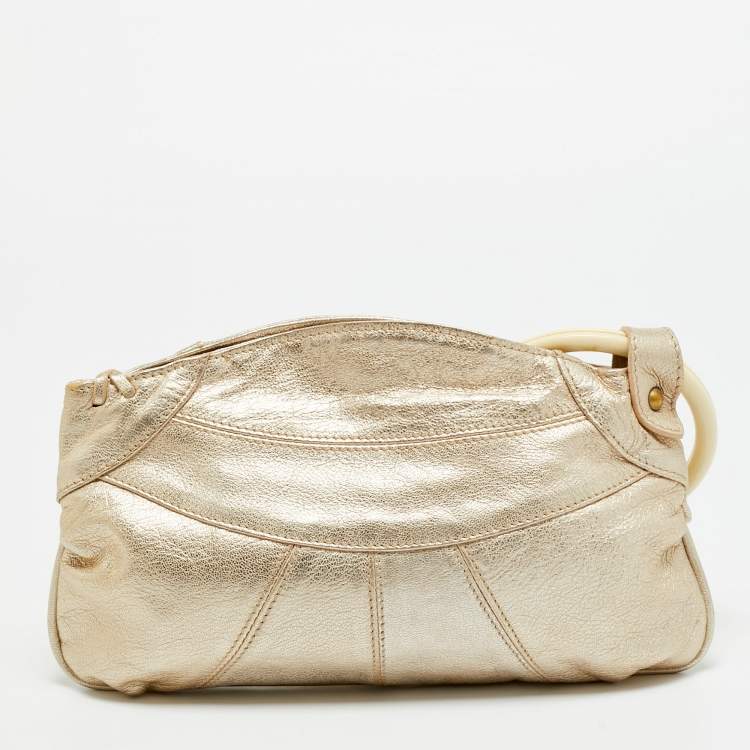 Pre Owned Valentino Ring Handle Gold Leather Clutch