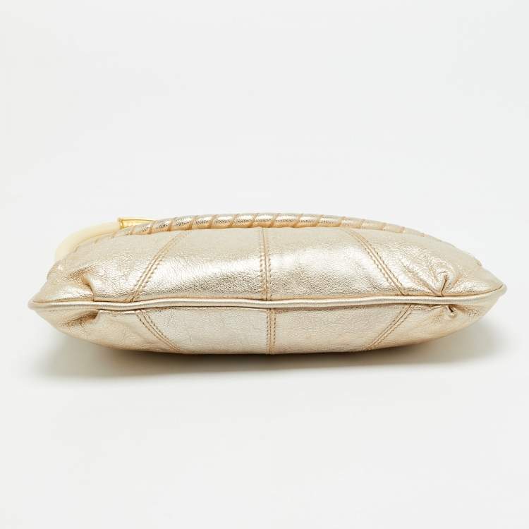 Pre Owned Valentino Ring Handle Gold Leather Clutch
