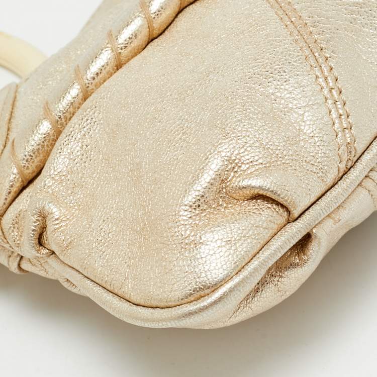 Pre Owned Valentino Ring Handle Gold Leather Clutch