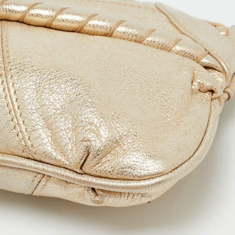 Pre Owned Valentino Ring Handle Gold Leather Clutch