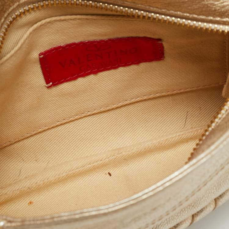 Pre Owned Valentino Ring Handle Gold Leather Clutch