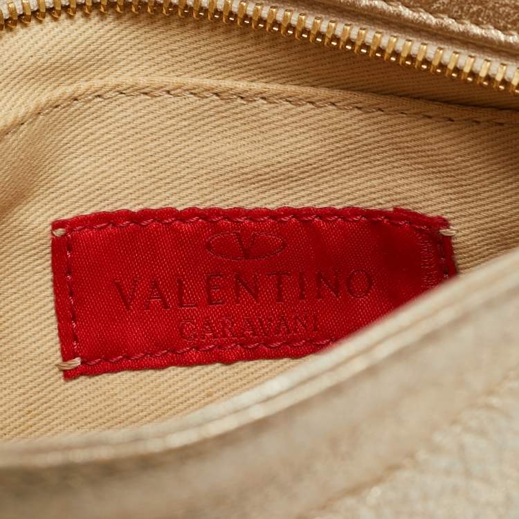 Pre Owned Valentino Ring Handle Gold Leather Clutch