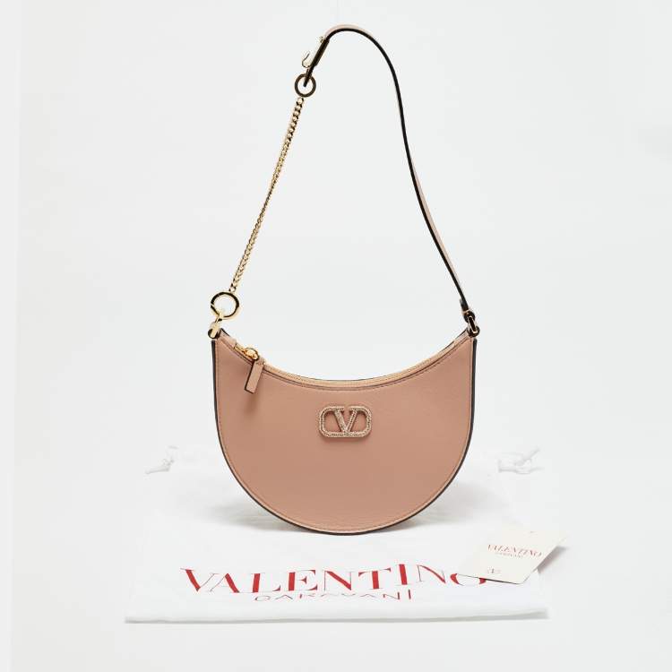 Pre Owned Valentino VLogo Crystal Mini Beige Leather Hobo