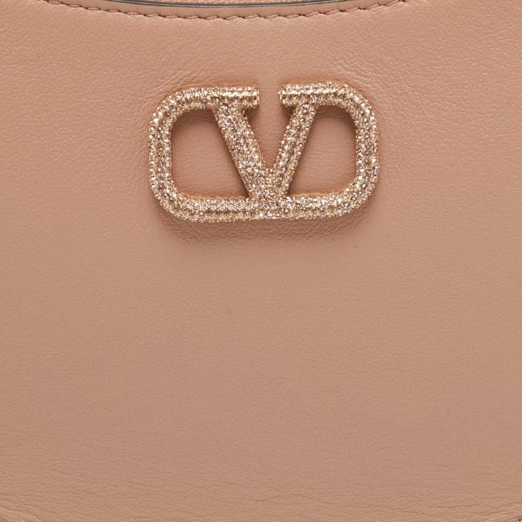 Pre Owned Valentino VLogo Crystal Mini Beige Leather Hobo