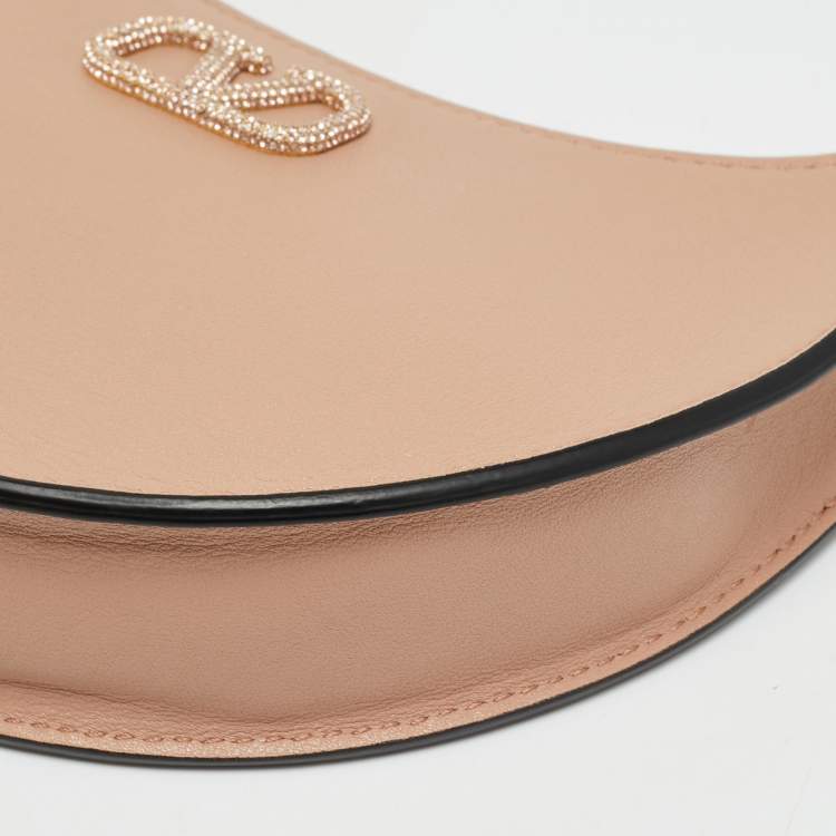 Pre Owned Valentino VLogo Crystal Mini Beige Leather Hobo
