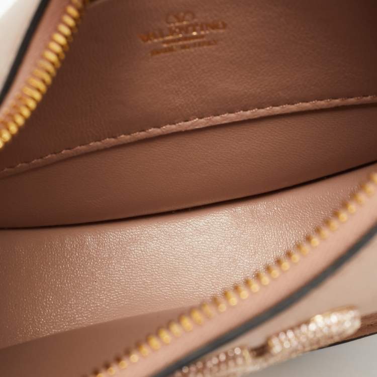 Pre Owned Valentino VLogo Crystal Mini Beige Leather Hobo