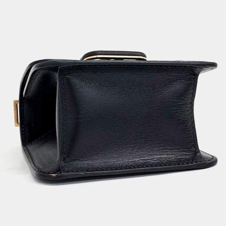 Pre Owned Valentino Black Leather V-Ring Micro Crossbody Bag