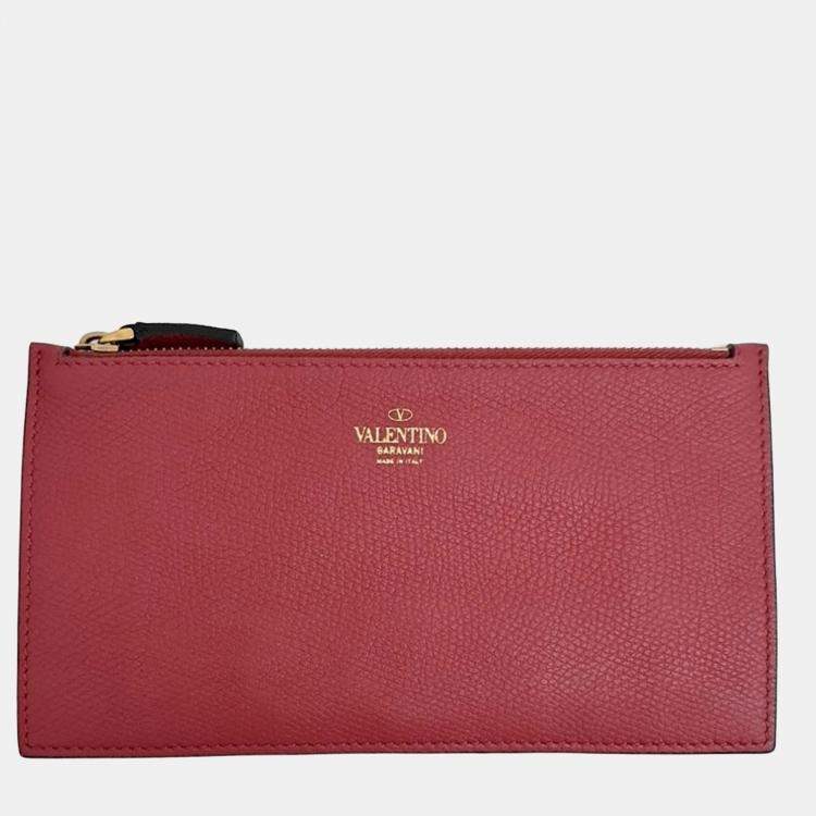 Pre Owned Valentino Red Leather V-ring clutch