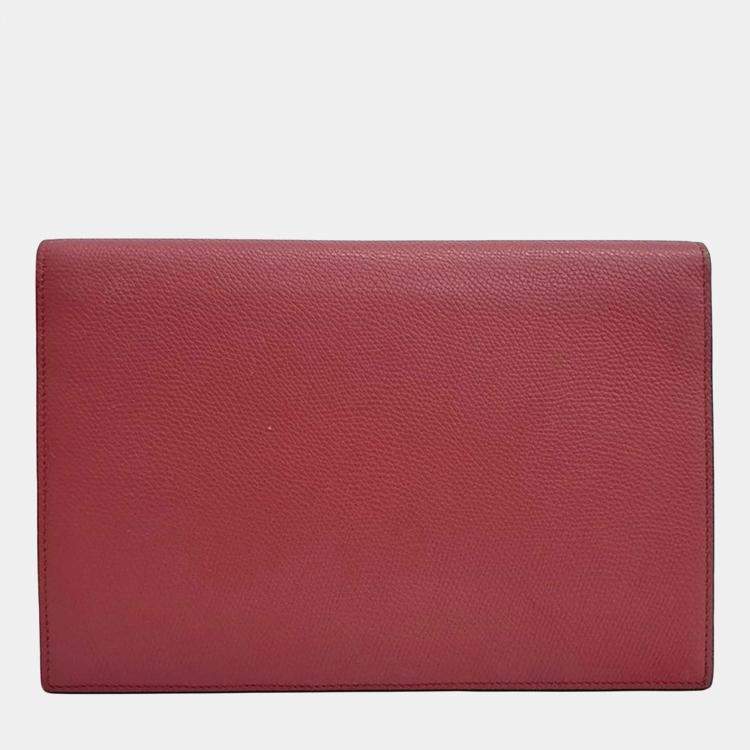 Pre Owned Valentino Red Leather V-ring clutch