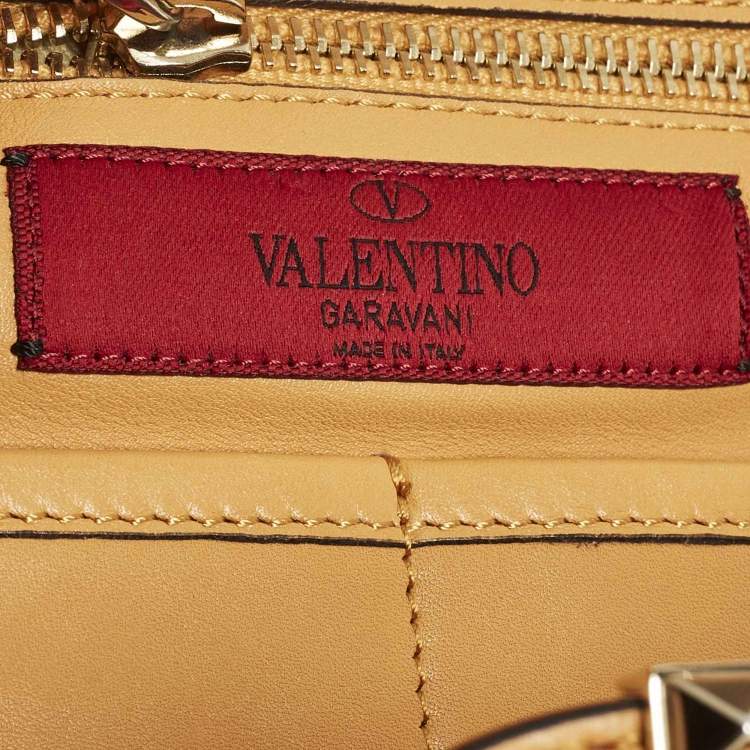 Pre Owned Valentino Rockstud Trapeze Medium Mustard Leather Tote