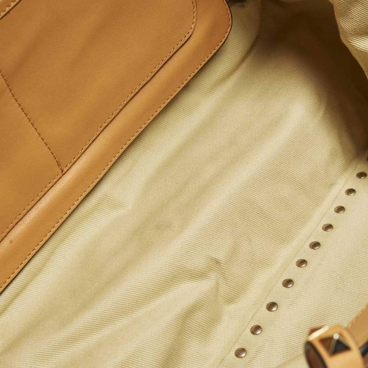 Pre Owned Valentino Rockstud Trapeze Medium Mustard Leather Tote