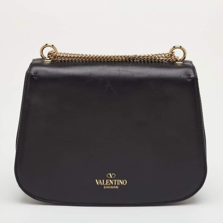 مملوكة مسبقًا Valentino VLTN Black Leather Flap Chain Shoulder Bag