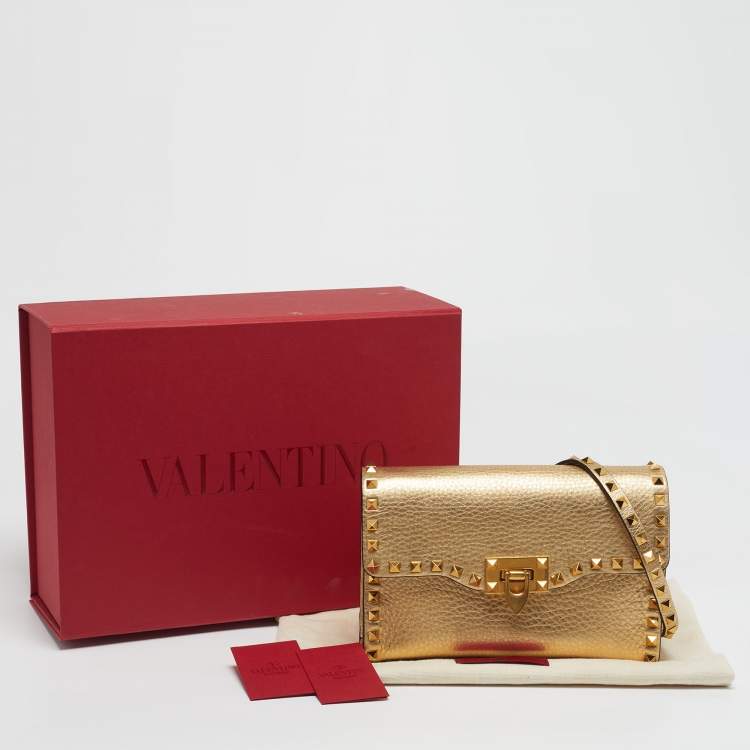 Pre Owned Valentino Rockstud Small Gold Leather Crossbody Bag
