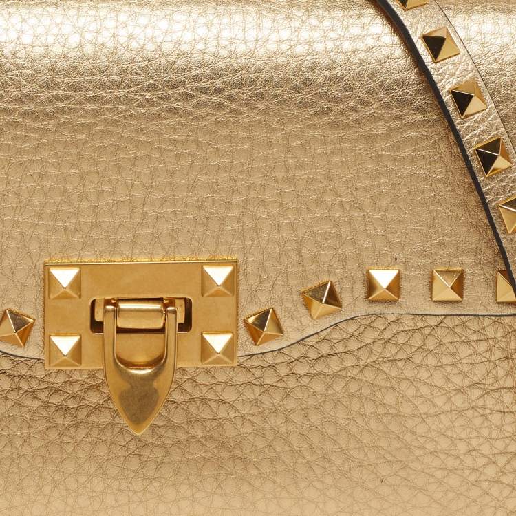 Pre Owned Valentino Rockstud Small Gold Leather Crossbody Bag