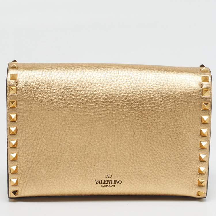 Pre Owned Valentino Rockstud Small Gold Leather Crossbody Bag