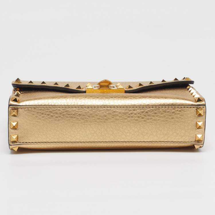 Pre Owned Valentino Rockstud Small Gold Leather Crossbody Bag