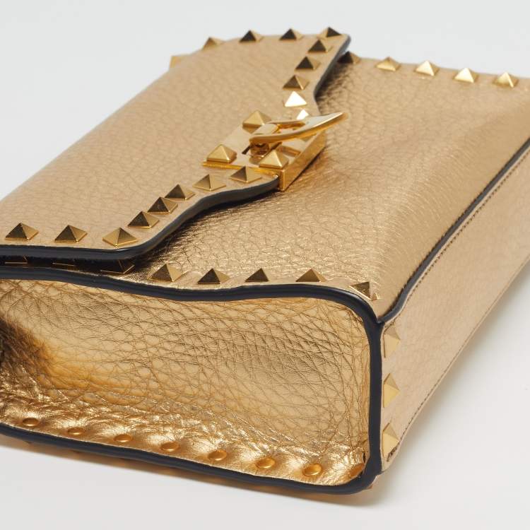 Pre Owned Valentino Rockstud Small Gold Leather Crossbody Bag