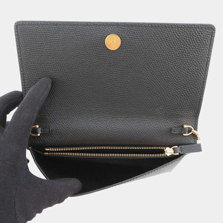 Pre Owned Valentino Garavani V Logo Signature Chain Wallet Black Calf Leather
