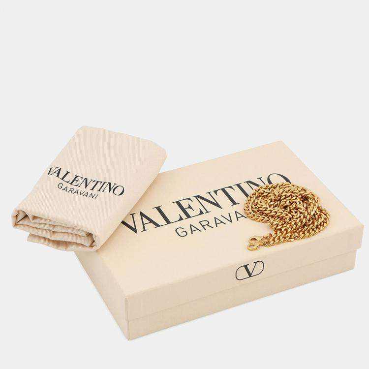 Pre Owned Valentino Garavani V Logo Signature Chain Wallet Black Calf Leather