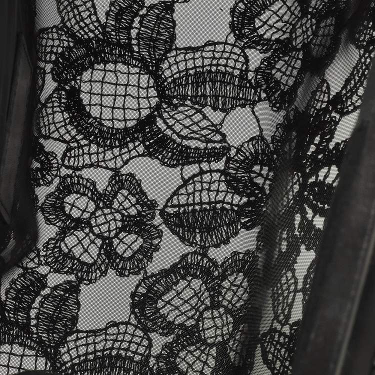 Pre Owned حقيبة يد فالنتينو مشبكة مزينة بالتطريز و جلد أسود مع فيونكة