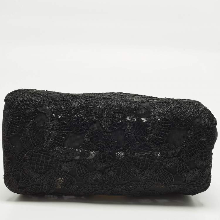 Pre Owned حقيبة يد فالنتينو مشبكة مزينة بالتطريز و جلد أسود مع فيونكة