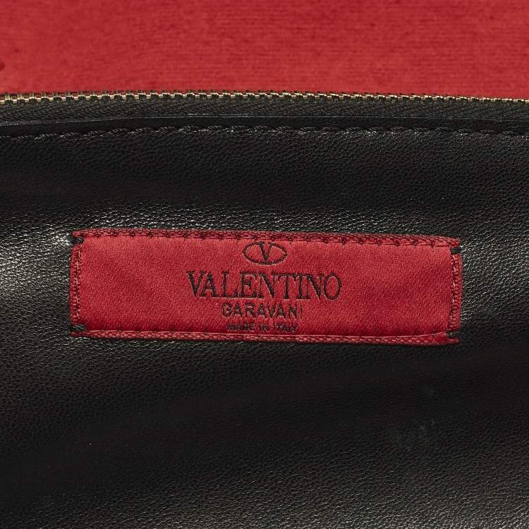 Pre Owned حقيبة يد فالنتينو مشبكة مزينة بالتطريز و جلد أسود مع فيو نكة