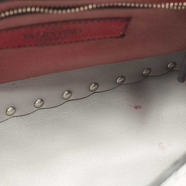 Pre Owned Valentino Rockstud Spike Medium Silver Quilted Leather Shoulder Bag