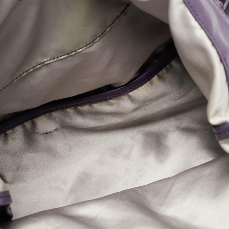 Pre Owned Valentino Rose Applique Purple Leather Shopper Tote