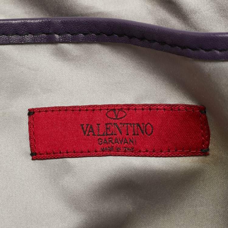 Pre Owned Valentino Rose Applique Purple Leather Shopper Tote