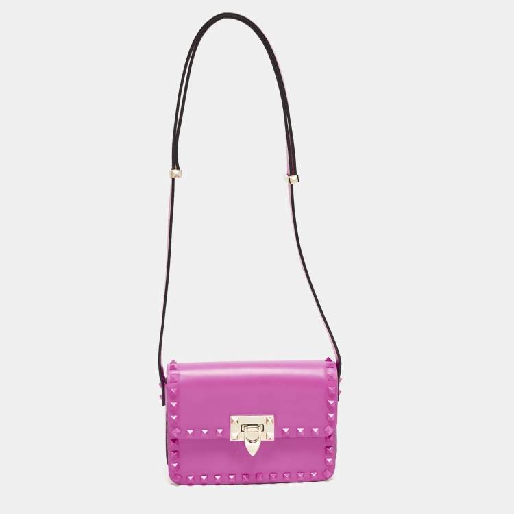 Pre Owned Valentino Rockstud23 Hot Pink Leather Flap Shoulder Bag