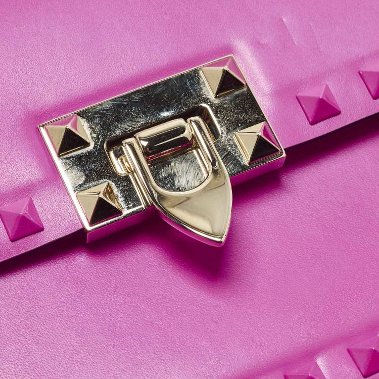 Pre Owned Valentino Rockstud23 Hot Pink Leather Flap Shoulder Bag