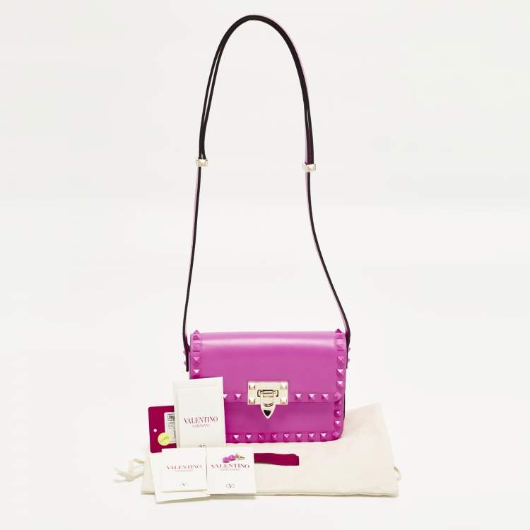 Pre Owned Valentino Rockstud23 Hot Pink Leather Flap Shoulder Bag