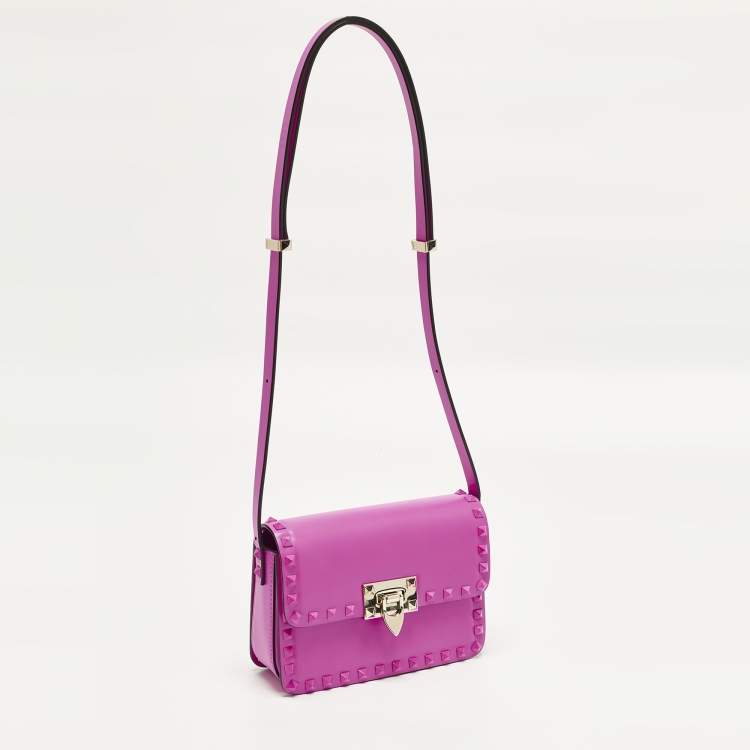 Pre Owned Valentino Rockstud23 Hot Pink Leather Flap Shoulder Bag