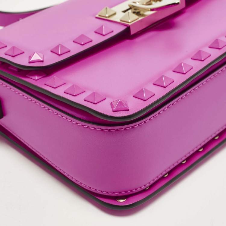 Pre Owned Valentino Rockstud23 Hot Pink Leather Flap Shoulder Bag