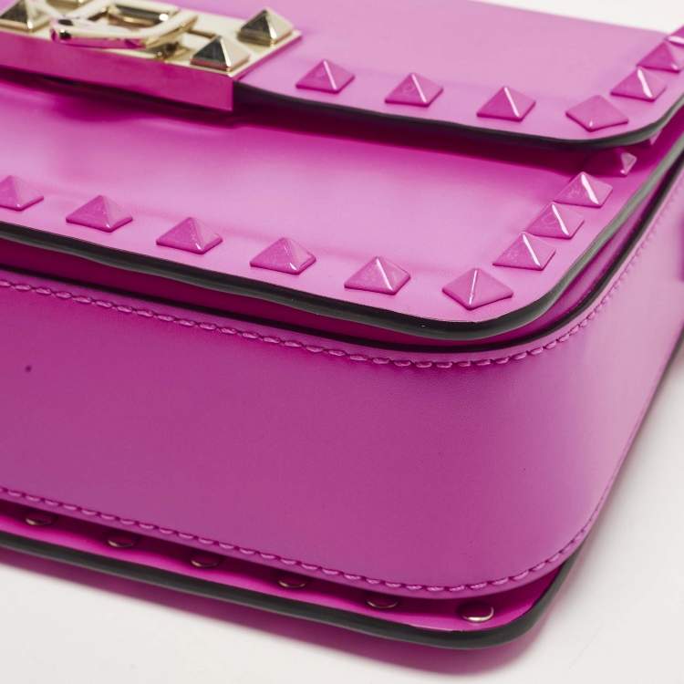 Pre Owned Valentino Rockstud23 Hot Pink Leather Flap Shoulder Bag