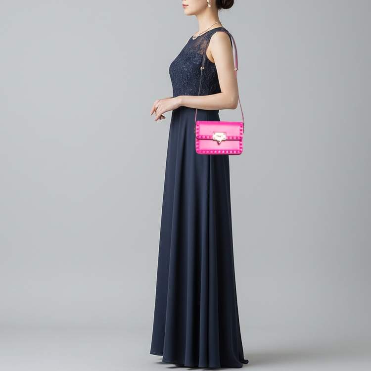 Pre Owned Valentino Rockstud23 Hot Pink Leather Flap Shoulder Bag