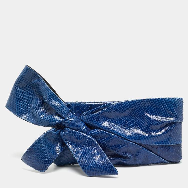 Pre Owned Valentino Bow Blue Python Clutch