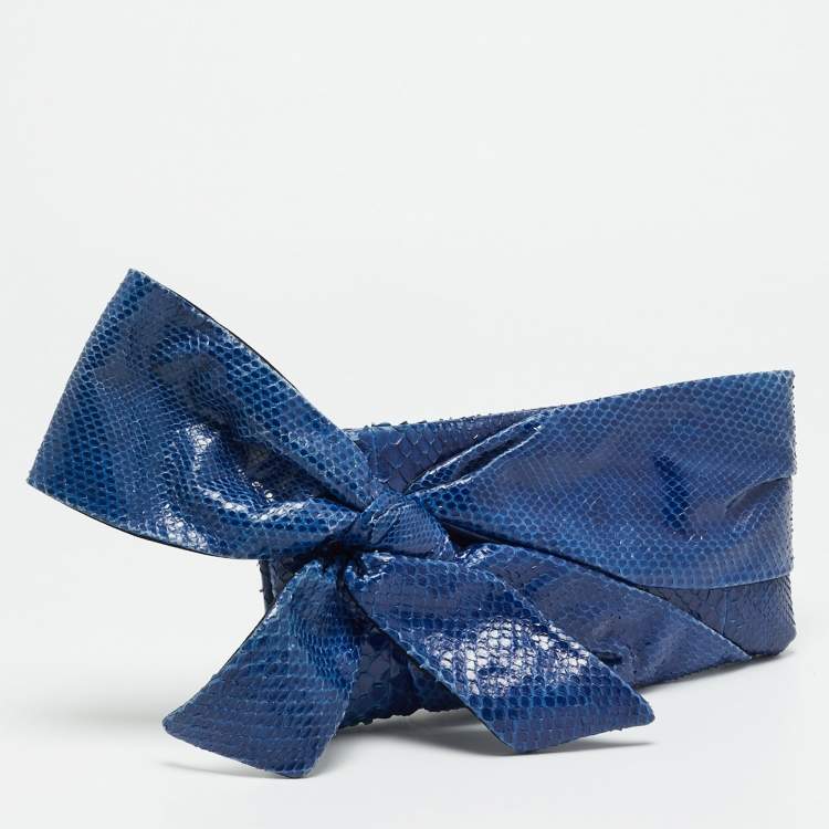 Pre Owned Valentino Bow Blue Python Clutch