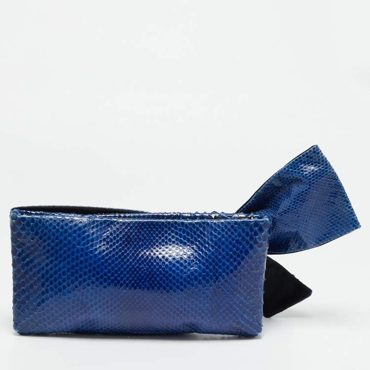 Pre Owned Valentino Bow Blue Python Clutch