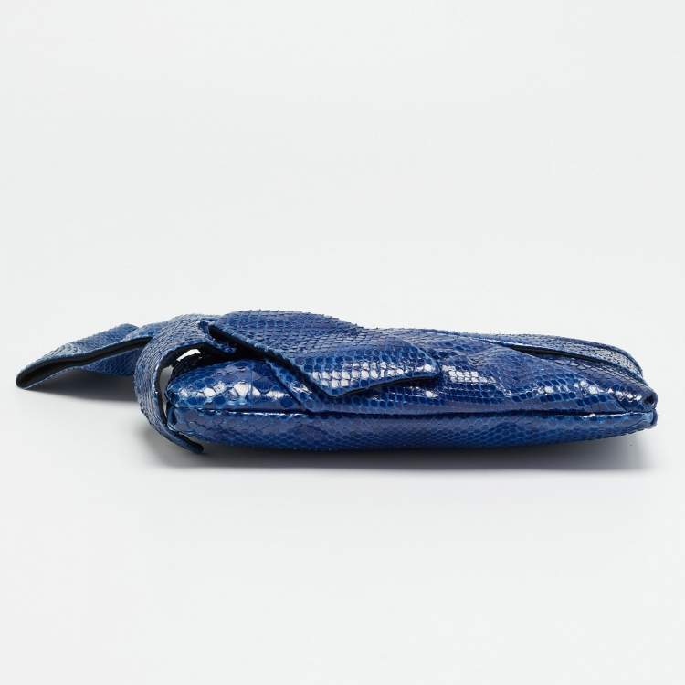 Pre Owned Valentino Bow Blue Python Clutch